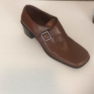 Enzo Angiolini Brown Buckle Square Toe  Block Heel Shoes 9